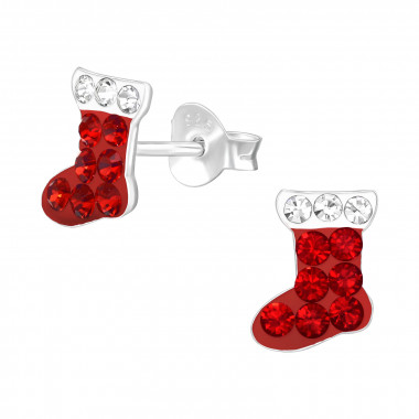 Christmas Stocking - 925 Sterling Silver Kids Ear Studs with Crystal SD47115