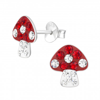 Mushroom - 925 Sterling Silver Kids Ear Studs with Crystal SD47116