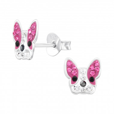 French Bulldog - 925 Sterling Silver Kids Ear Studs with Crystal SD47324