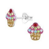 Cupcake - 925 Sterling Silver Kids Ear Studs with Crystal SD47663