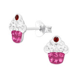 Cupcake - 925 Sterling Silver Kids Ear Studs with Crystal SD47664