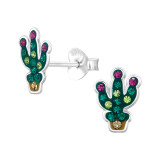 Cactus - 925 Sterling Silver Kids Ear Studs with Crystal SD47833