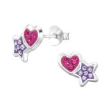 Hearts And Star - 925 Sterling Silver Kids Ear Studs with Crystal SD47899