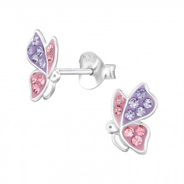 Butterfly - 925 Sterling Silver Kids Ear Studs with Crystal SD47901