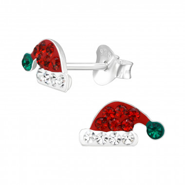 Santa Hat - 925 Sterling Silver Kids Ear Studs with Crystal SD47974