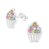 Cupcake - 925 Sterling Silver Kids Ear Studs with Crystal SD48141