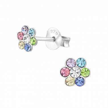 Flower - 925 Sterling Silver Kids Ear Studs with Crystal SD48147