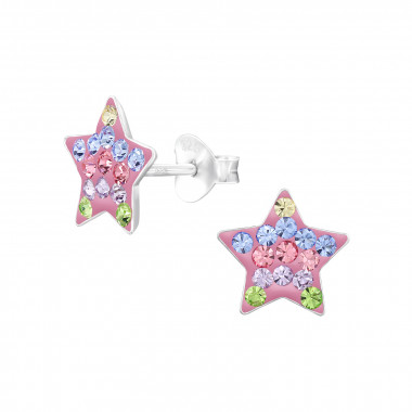 Star - 925 Sterling Silver Kids Ear Studs with Crystal SD48153