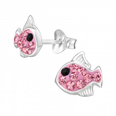 Fish - 925 Sterling Silver Kids Ear Studs with Crystal SD49294