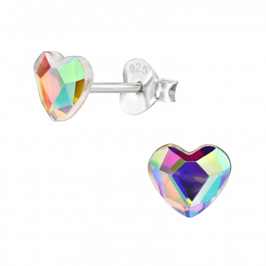 4mm Heart - 925 Sterling Silver Kids Ear Studs with Crystal SD49557
