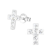 Cross - 925 Sterling Silver Kids Ear Studs with Crystal SD5000