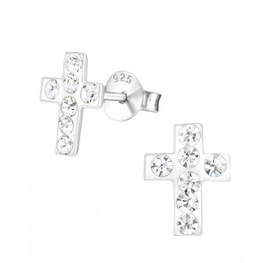 Cross - 925 Sterling Silver Kids Ear Studs with Crystal SD5000
