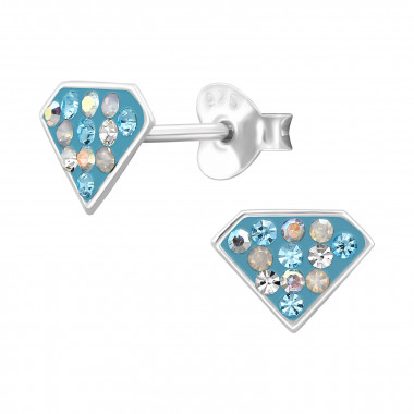 Diamond Shaped - 925 Sterling Silver Kids Ear Studs with Crystal SD50028