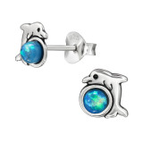 7mm Dolphin - 925 Sterling Silver Kids Ear Studs with Crystal SD50076