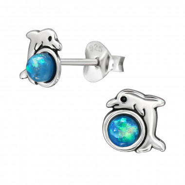 7mm Dolphin - 925 Sterling Silver Kids Ear Studs with Crystal SD50076