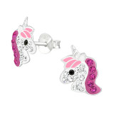 11mm Unicorn - 925 Sterling Silver Kids Ear Studs with Crystal SD50317