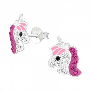 11mm Unicorn - 925 Sterling Silver Kids Ear Studs with Crystal SD50317