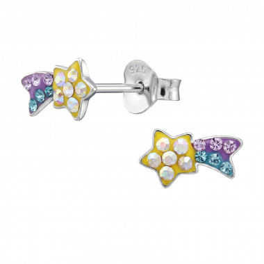 Shooting Star - 925 Sterling Silver Kids Ear Studs with Crystal SD50707