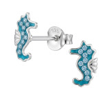 Seahorse - 925 Sterling Silver Kids Ear Studs with Crystal SD50708