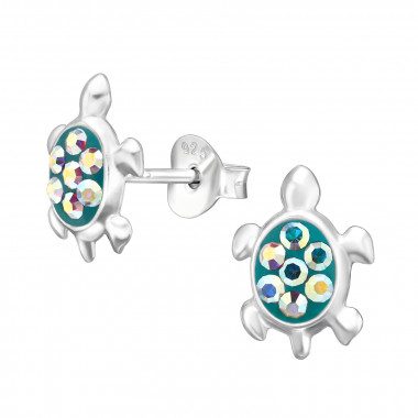 Turtle 10mm - 925 Sterling Silver Kids Ear Studs with Crystal SD5230