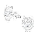 Owl - 925 Sterling Silver Kids Ear Studs with Crystal SD7011