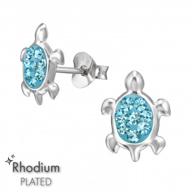 Turtle - 925 Sterling Silver Kids Ear Studs with Crystal SD9259