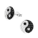 Yin-Yang - 925 Sterling Silver Kids Ear Studs with Crystal SD9878