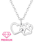 Heart And Paw Print - 925 Sterling Silver Kids Necklaces SD45074