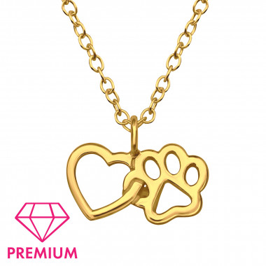 Heart And Paw Print - 925 Sterling Silver Kids Necklaces SD45075