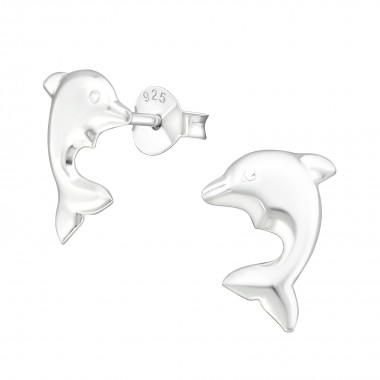 Dolphin - 925 Sterling Silver Kids Plain Ear Studs SD16412