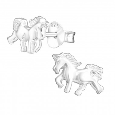 Running horse - 925 Sterling Silver Kids Plain Ear Studs SD16543