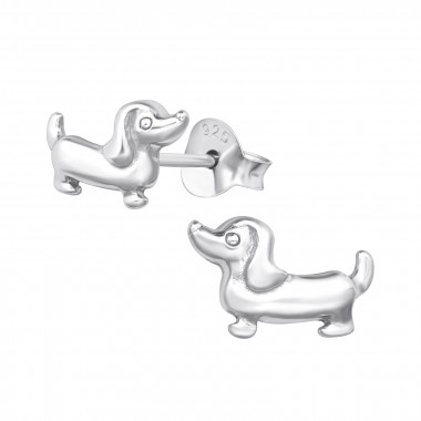 Dachshund - 925 Sterling Silver Kids Plain Ear Studs SD18878