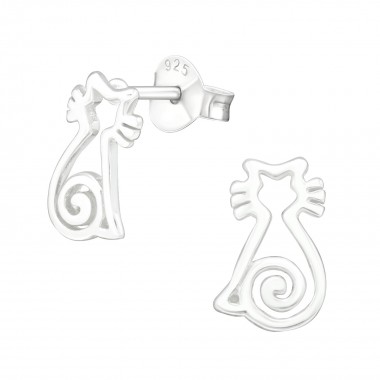 Cat - 925 Sterling Silver Kids Plain Ear Studs SD18879