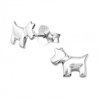 Dog - 925 Sterling Silver Kids Plain Ear Studs SD19022