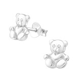 Teddy bear - 925 Sterling Silver Kids Plain Ear Studs SD19331
