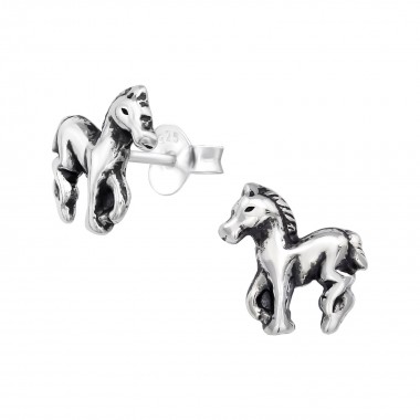 Horse - 925 Sterling Silver Kids Plain Ear Studs SD19914