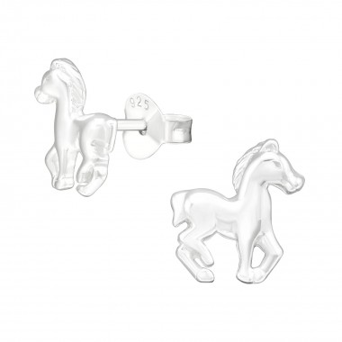 Horse - 925 Sterling Silver Kids Plain Ear Studs SD20559