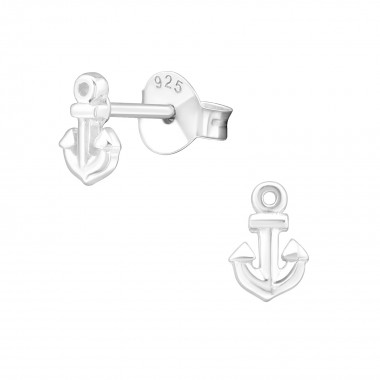 Anchor - 925 Sterling Silver Kids Plain Ear Studs SD20569