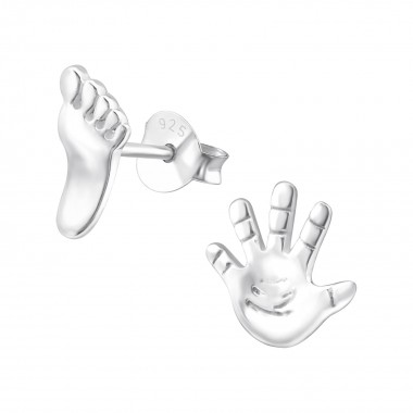Hand and Foot - 925 Sterling Silver Kids Plain Ear Studs SD20815