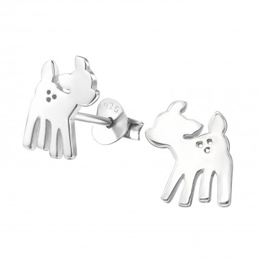 Deer - 925 Sterling Silver Kids Plain Ear Studs SD20821