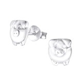 Pig - 925 Sterling Silver Kids Plain Ear Studs SD20915