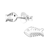 Fish Bone - 925 Sterling Silver Kids Plain Ear Studs SD21173