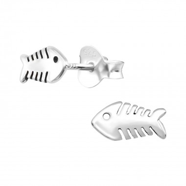 Fish Bone - 925 Sterling Silver Kids Plain Ear Studs SD21173