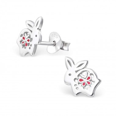 Rabbit - 925 Sterling Silver Kids Plain Ear Studs SD21360