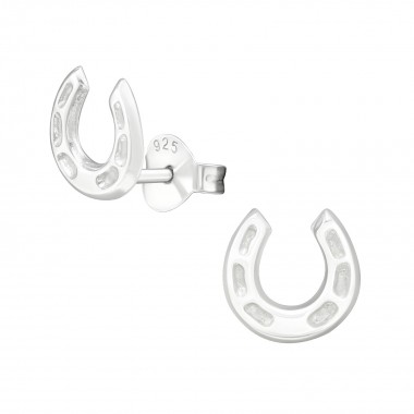 Horse Shoe - 925 Sterling Silver Kids Plain Ear Studs SD21407