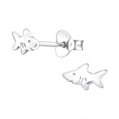 Shark - 925 Sterling Silver Kids Plain Ear Studs SD24774