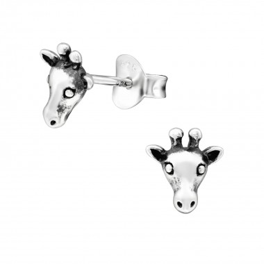 Giraffe Face - 925 Sterling Silver Kids Plain Ear Studs SD26760