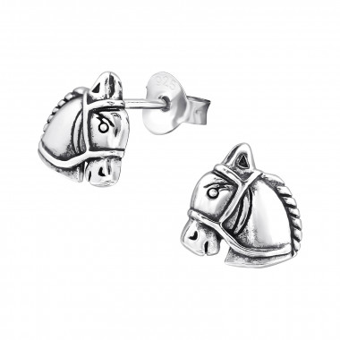 Horse - 925 Sterling Silver Kids Plain Ear Studs SD27755