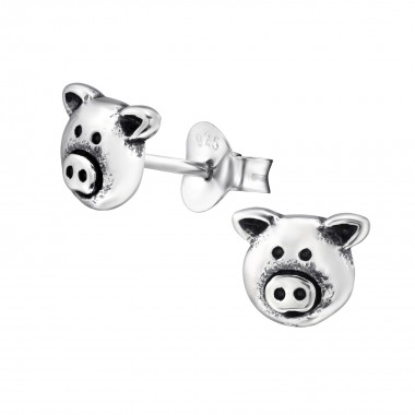 Pig - 925 Sterling Silver Kids Plain Ear Studs SD28256