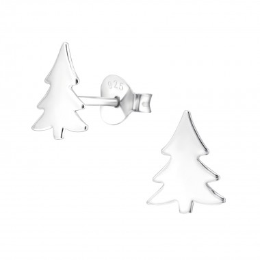 Christmas Tree - 925 Sterling Silver Kids Plain Ear Studs SD28605